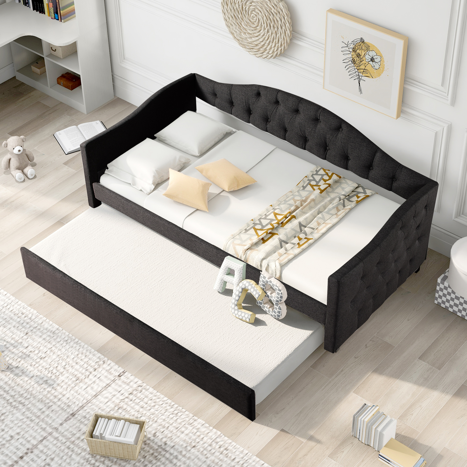 With Trundle Sofa Bed Platform Twin Size Bed Frame
