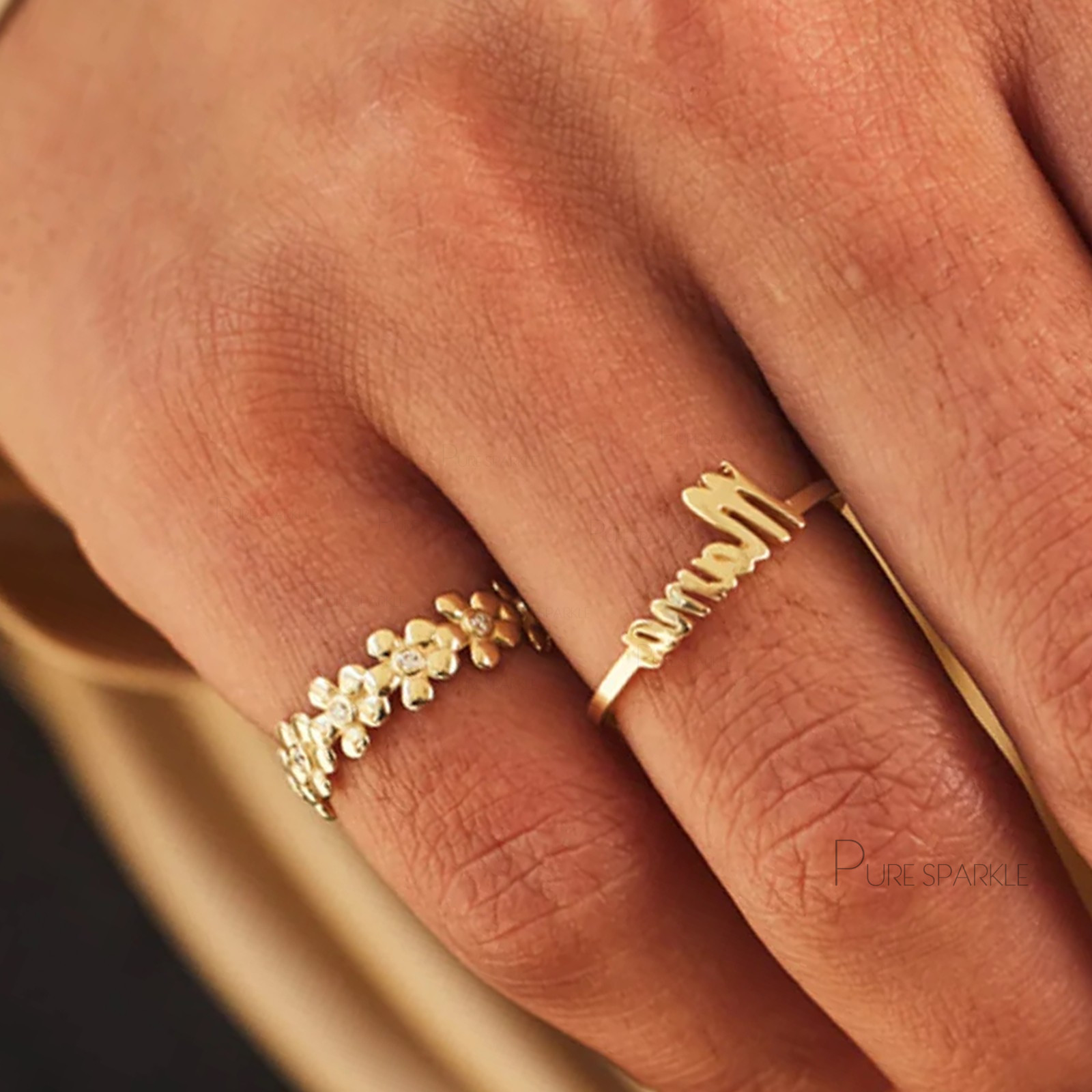 14K Gold Lab-Created Diamond Flower Eternity Band Ring-Merry Christmas Gift🎁