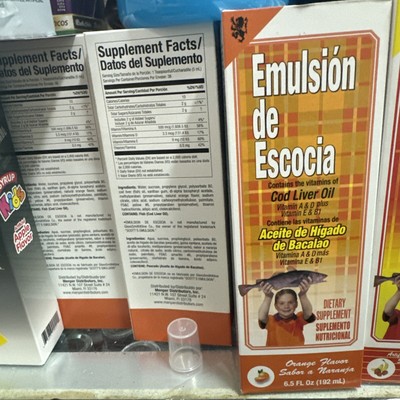 emulsion de escocia A, B1, D and E God Liver Oil Orange Flavor 6.5 FL Oz