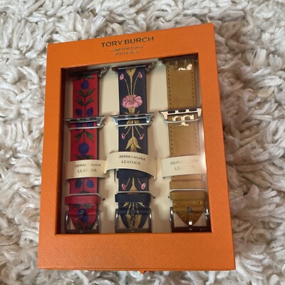TORY BURCH SET OF 3 TBS0061 Apple Watch Leather Bands 38/40 MM Floral Brown $250