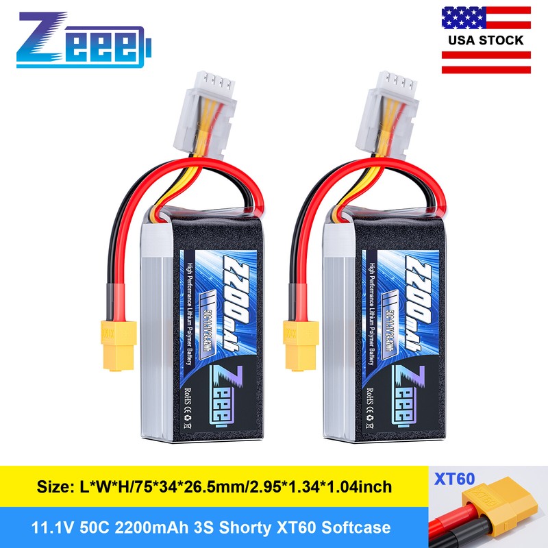 2x Zeee Shorty 3S Lipo Battery 11.1V 2200mAh 50C XT60