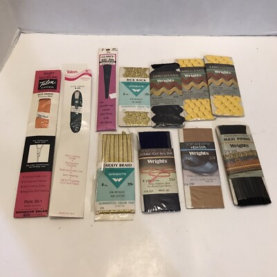 NEW Vintage Lot Ric Rick Rack Edging Zig Zag Trim Wrights Edge Tape Zippers Lot