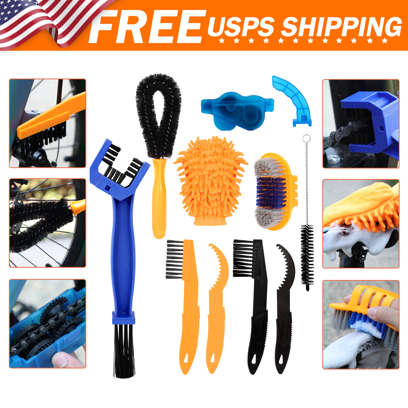 10 Pcs Professional Bicycle Cleaning Tool Kit Bike Cleaning Brush  Chain Cleaner