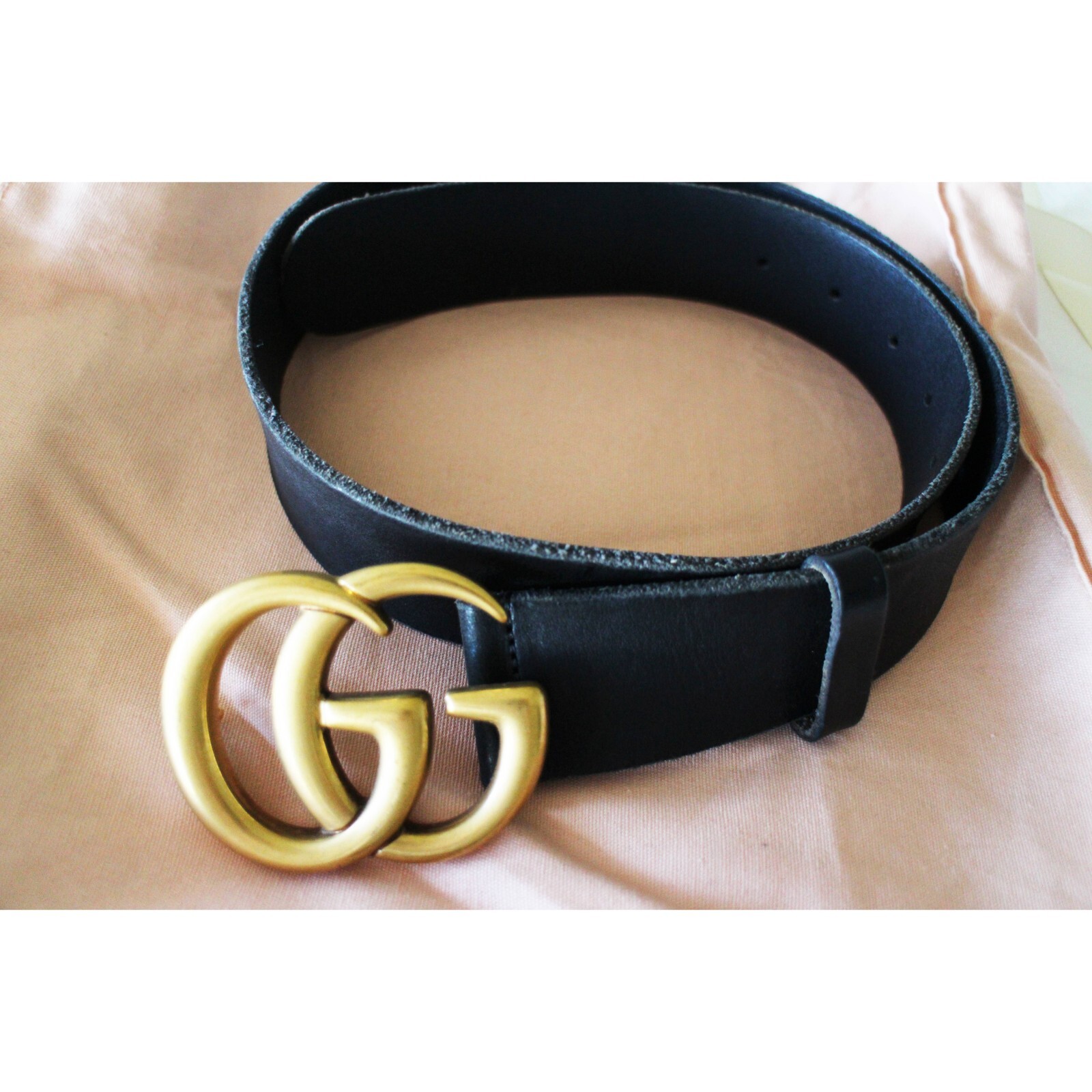 Authentic Black Leather Double GG Gucci Marmont Belt Women's