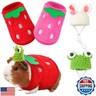 Mixweer 4 Pieces Guinea Pig Stuff Includes 2 Guinea Pig Clothes and 2 Cute Mini Hats with Adjustable Strap Small Animal Warm Vest Cozy Hand Knitted Hat for Hamster Bunny(Frog Style)