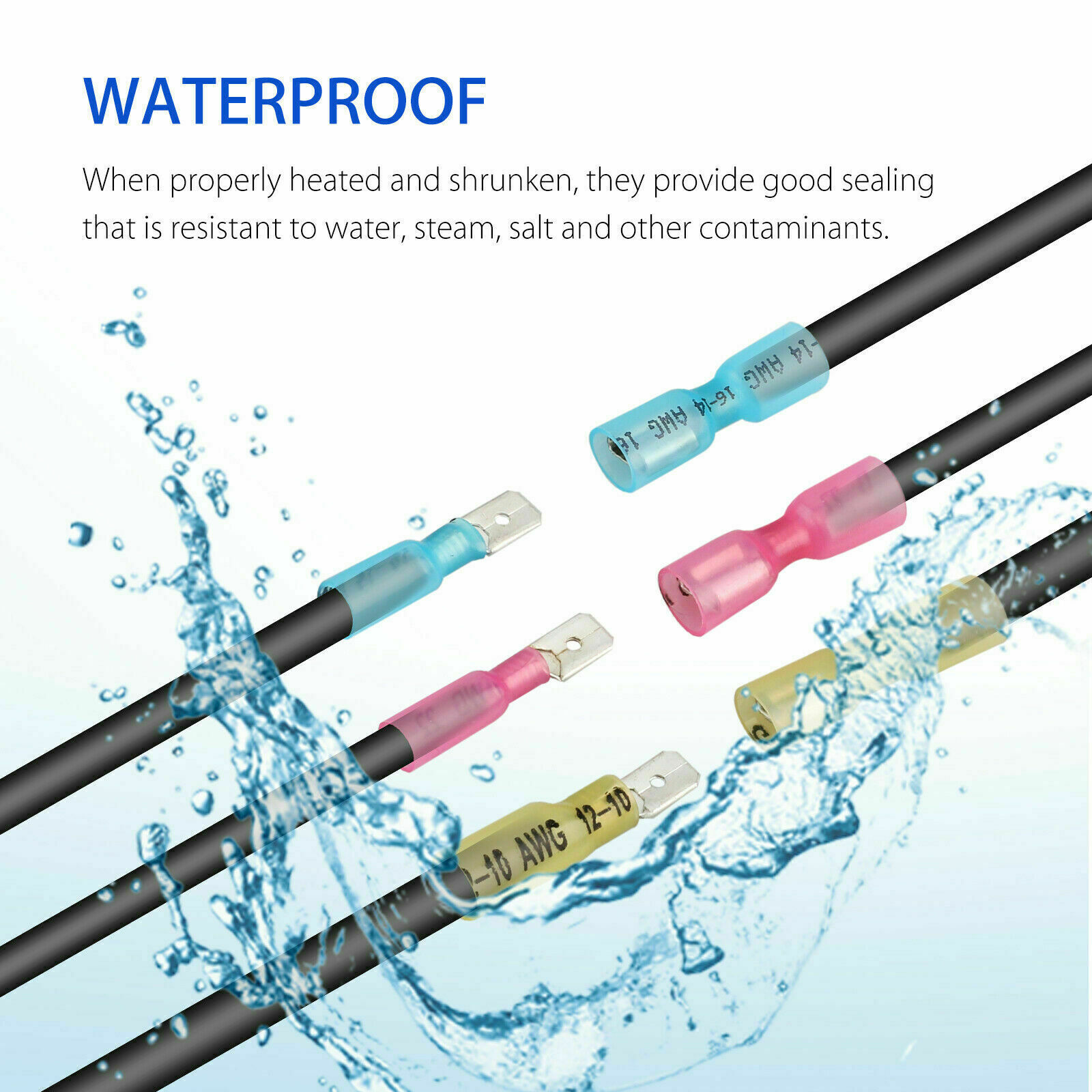 100PCS 1614AWG Waterproof Female/Male Spade Wire Connector Crimp