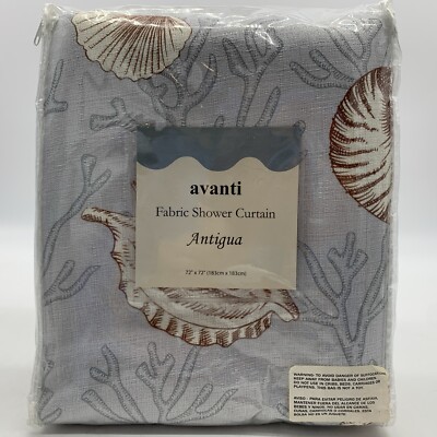Beach Coastal Fabric Shower Curtain Shells Coral Gray Silver JC Penney 72x72''