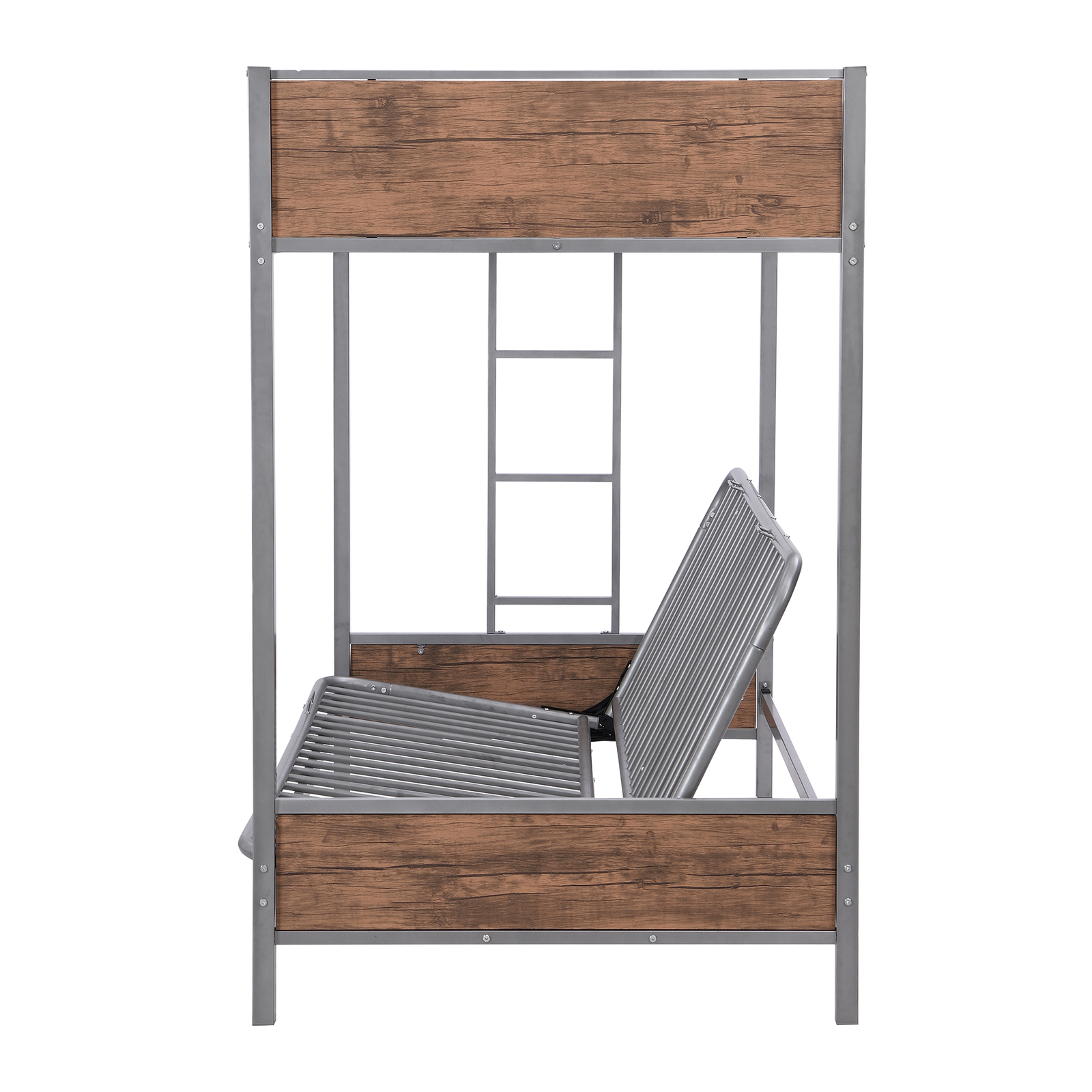 Twin-Over-Full Bunk Bed Metal Full Bunk Bed Frame with Guardrails and Ladder