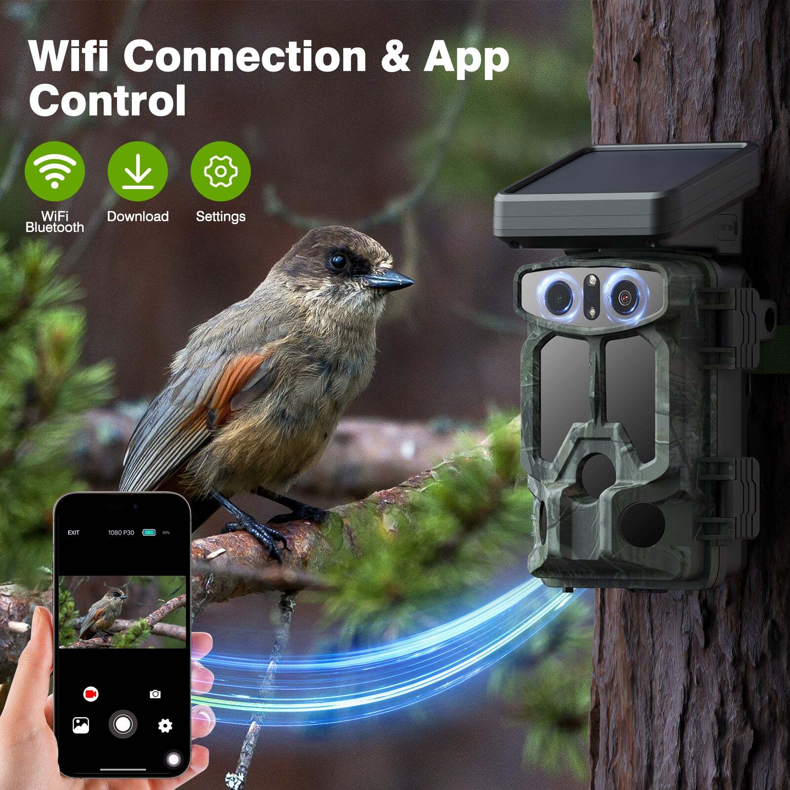 ✅Solar Wildlife Camera 4K 30FPS 60MP 5000mAh Starlight Night Vision Trail Camera