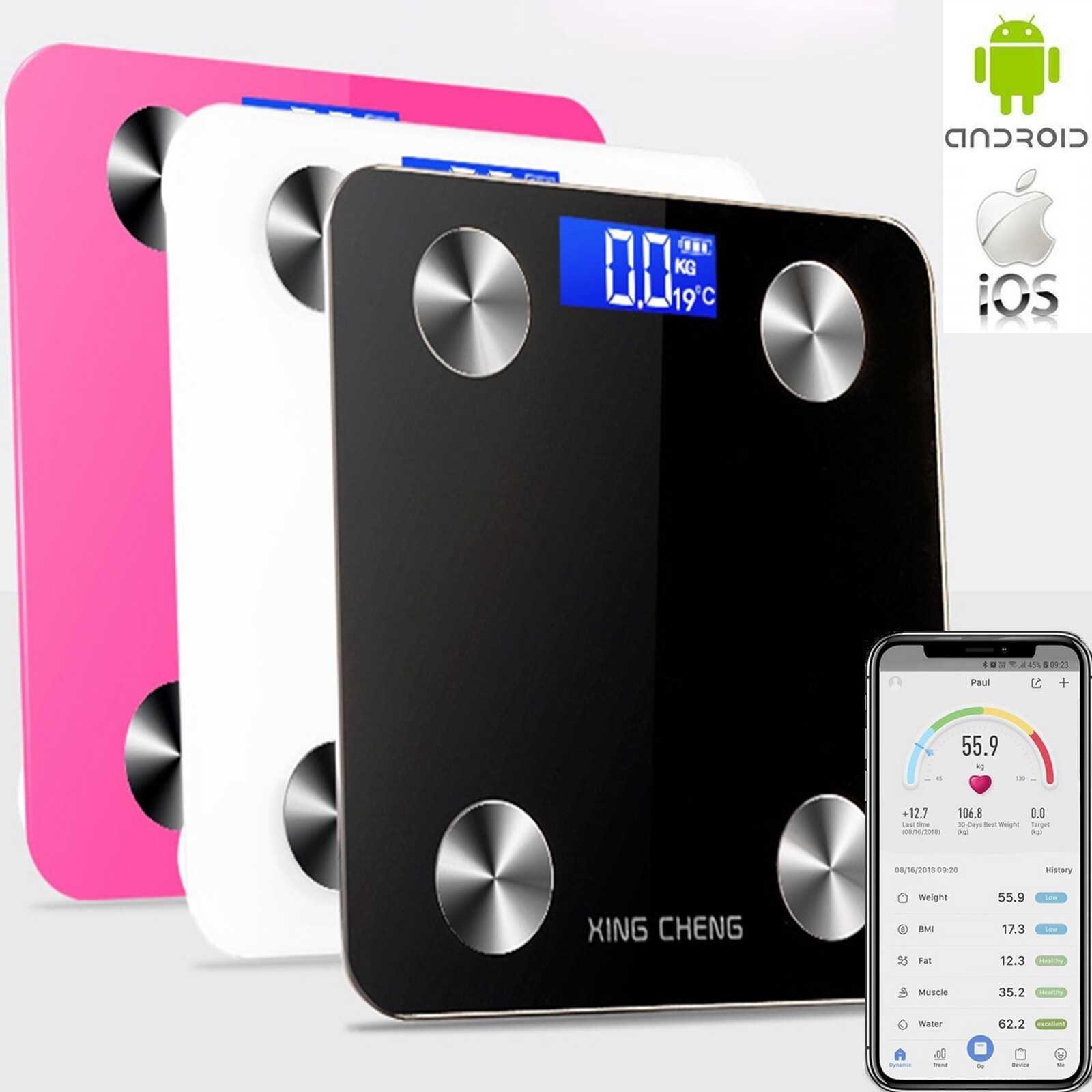 Digital Electronic Backlit Body Fat Bathroom Scale 180KG Bluetooth