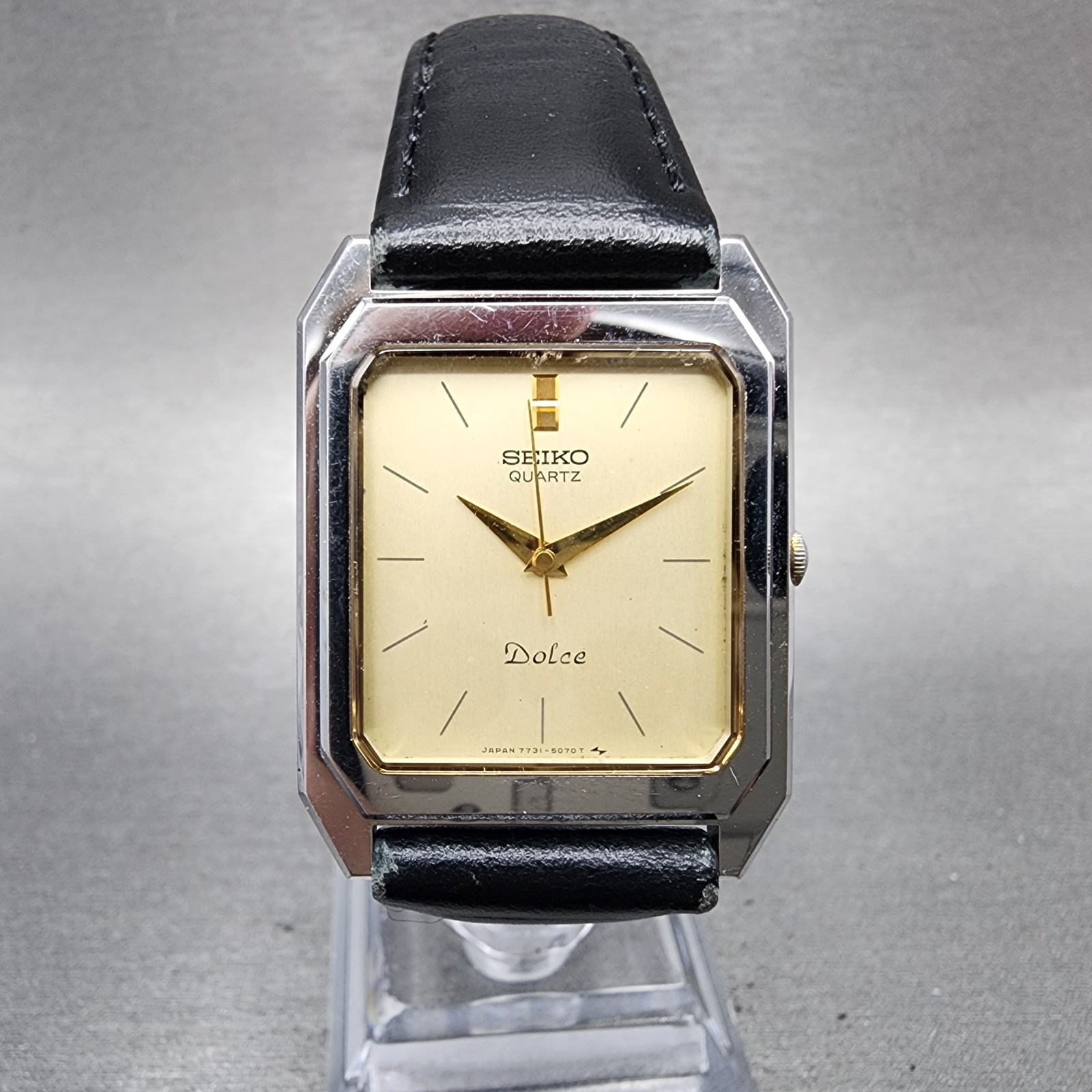 Seiko Dolce Tank Watch Men 26mm Champagne Dial Silver Tone 7731