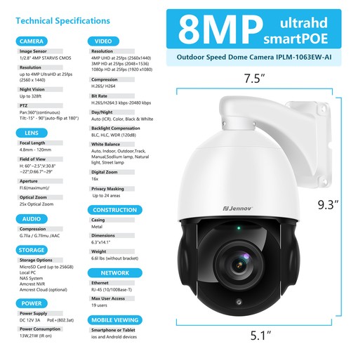 4K 8MP 30x Zoom POE Ethernet PTZ Security IP Camera Outdoor CCTV Audio HIKVISION