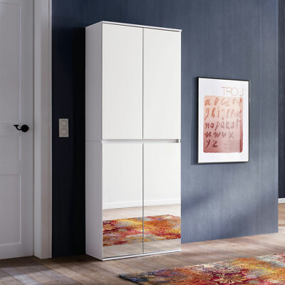 Garderobenschrank Mirror Schuhschrank 4trg weiß Melamin Spiegel Mehrzweckschrank