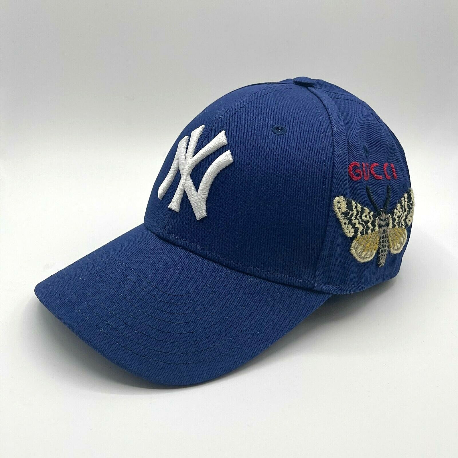 Gucci Unisex Blue Cotton NY Yankee Butterfly Embroidery Gucci Unisex Blue Cotton NY Yankee Butterfly Embroidery