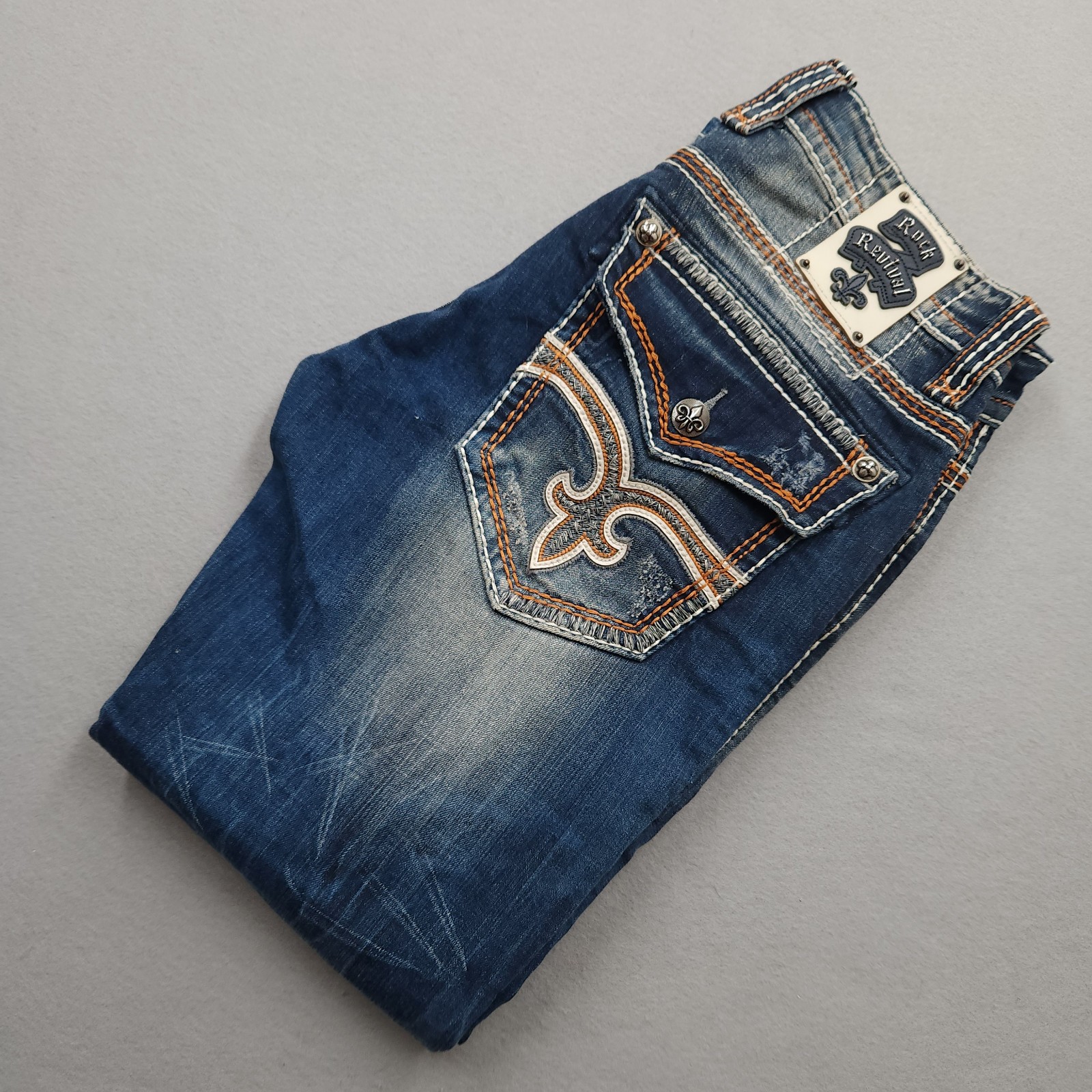Rock Revival Jeans Mens 34x31 Blue Marlin Straight Flap