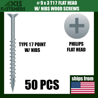 #9 x 3'' Inch Wood Screws MDF Particle Board Flat Head Type 17-Point Nibs Working