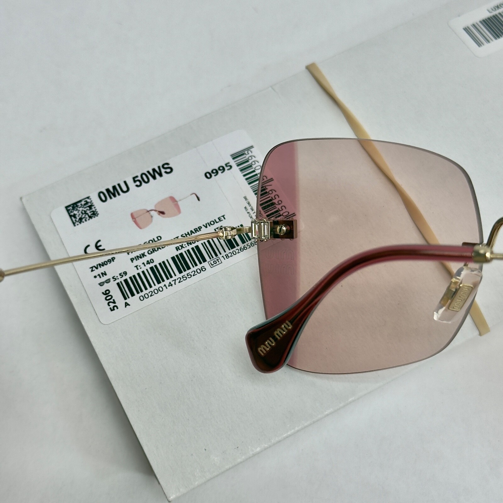 Pre-owned Miu Miu Runway Mu50ws Pink Crystal Strass Gold Butterfly Rimless Sunglasses 50w In Zvn-09p