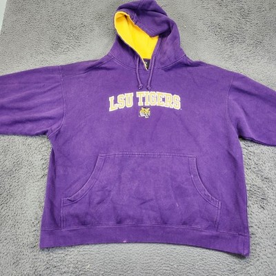 Vintage Starter LSU Tigers Hoodie Embroidered Purple Pullover Sweatshirt 2XL