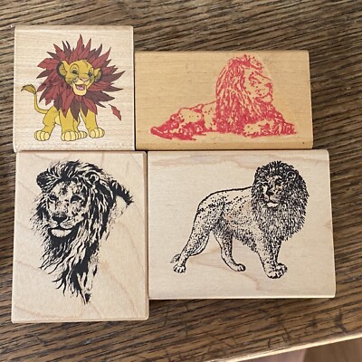 Vintage Rubber Stamps Lions PSX Lion King Wood Set of 4
