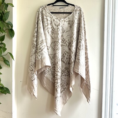 NWT Elena Baldi Tie Dye Poncho 100% Linen Caftan Ivory One Size Made in Italy