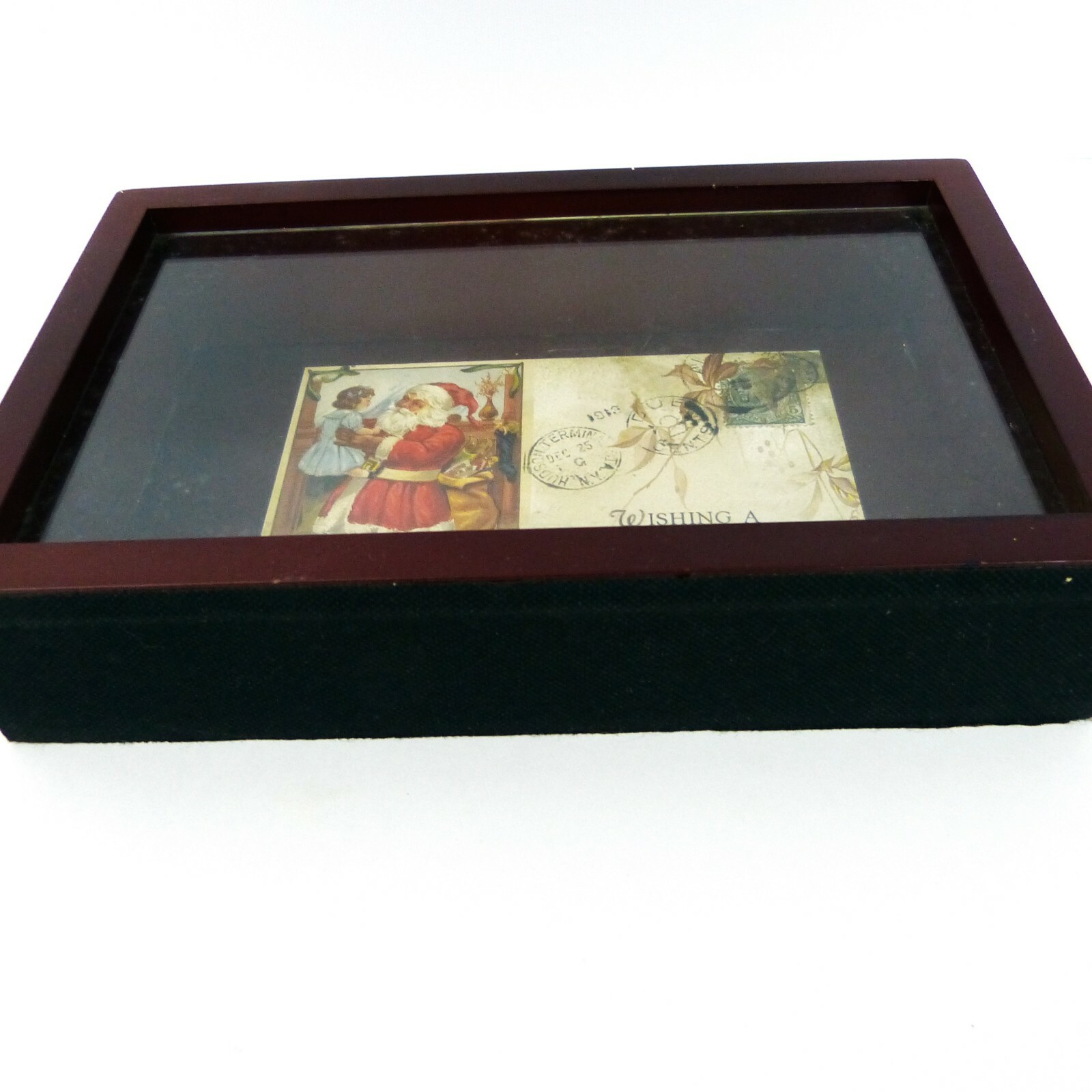Vintage Wood and Glass Shadow Box Featuring a 1913 Christmas Holiday Postcard