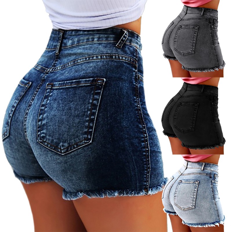 Women Ripped Denim Shorts Jeans High Waist Skinny Stretch Summer Mini Hot Pants Ebay