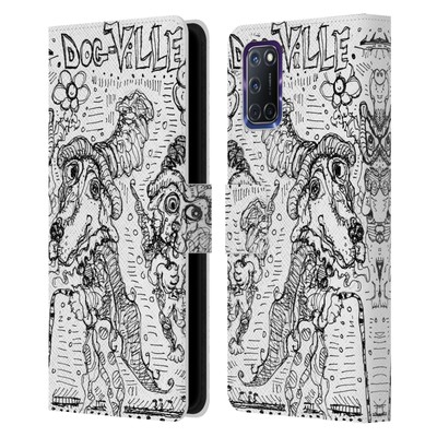 MAD DOG ART GALLERY SCHWARZ UND WEISS DOODLE BRIEFTASCHE HUELLE FÜR OPPO HANDYS