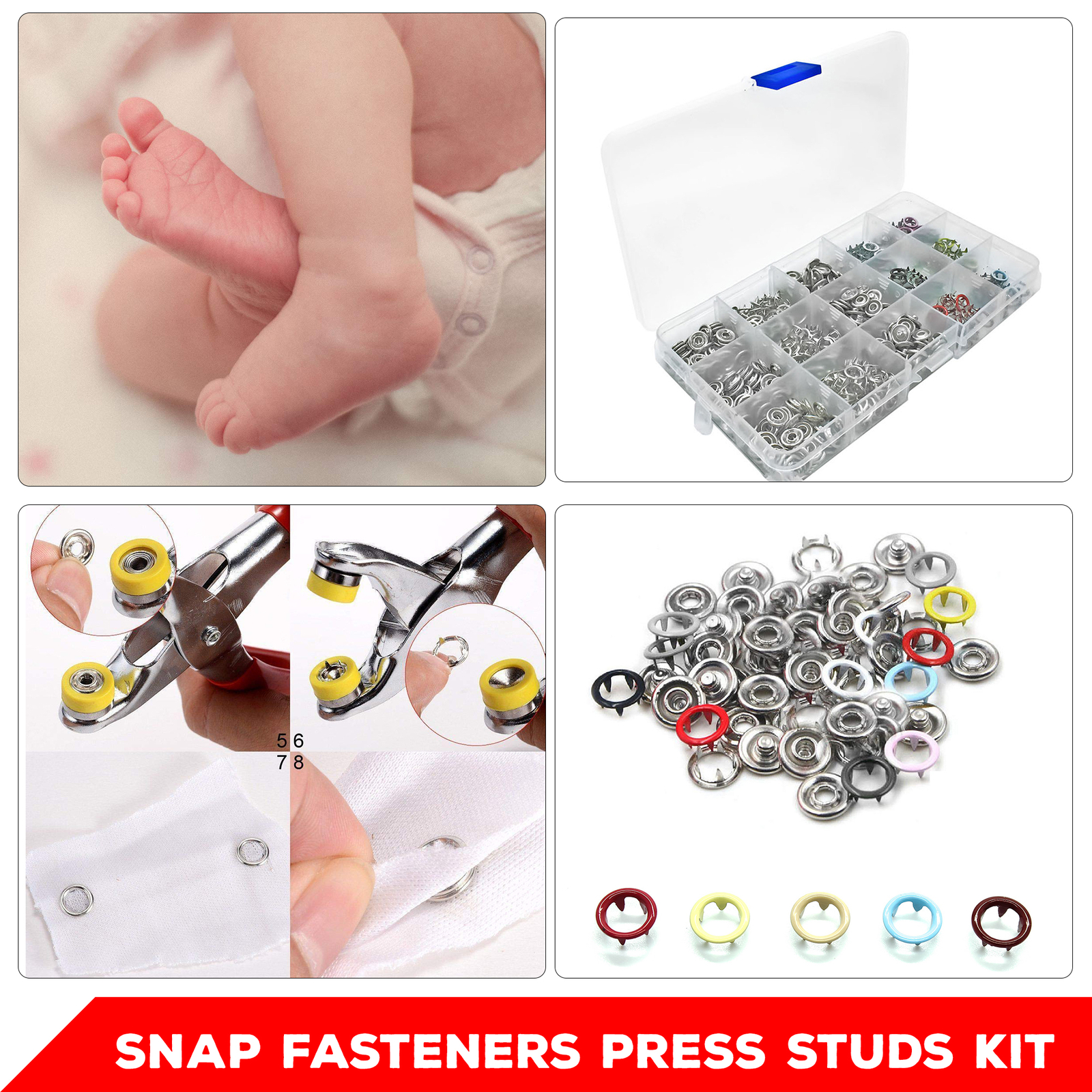 Prong Pliers Ring Press Studs Snap Popper Fasteners 9.5mm/11mm/12mm DIY Tool Kit