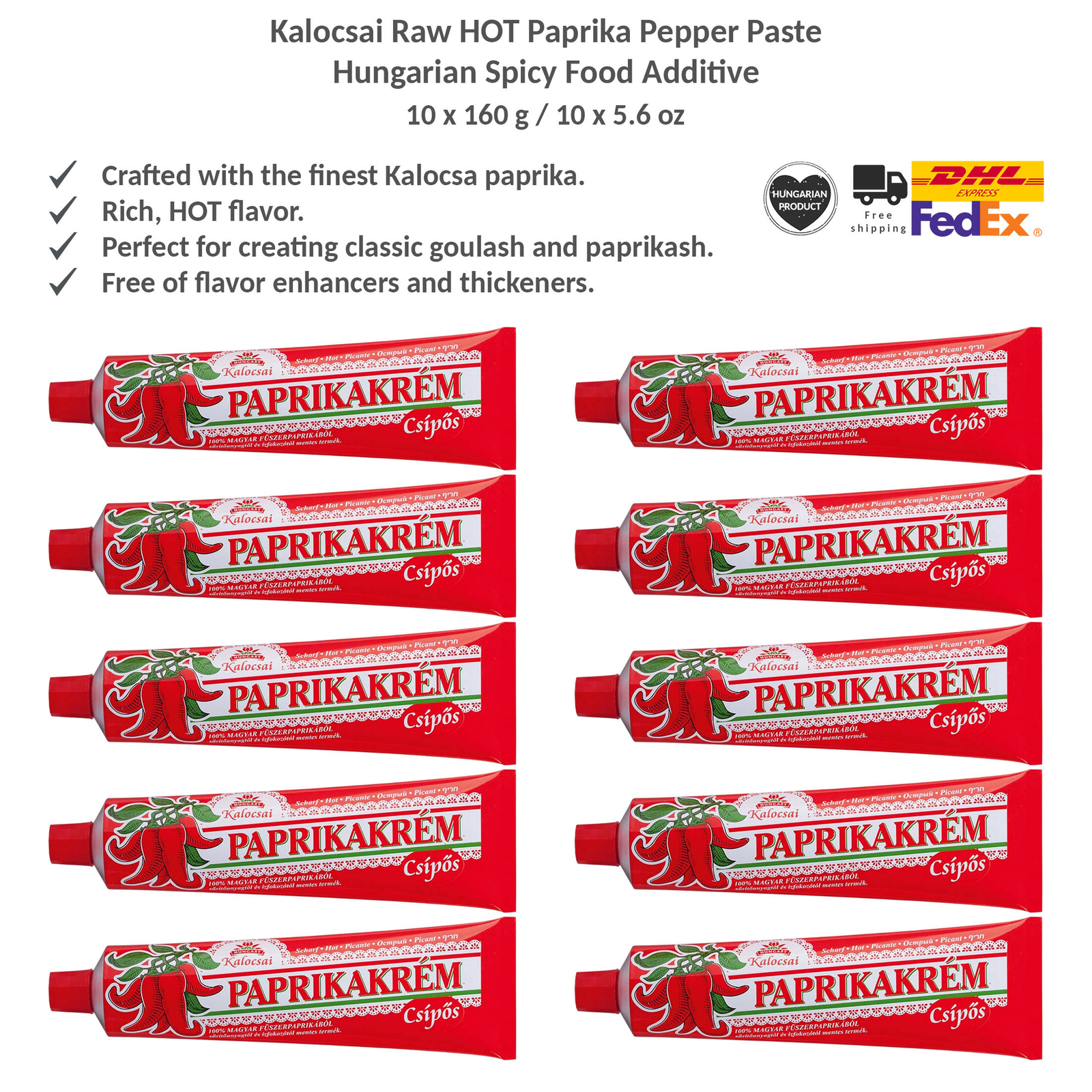Kalocsai Raw HOT Paprika Pepper Paste, Hungarian Spicy Food Additive 160gx10
