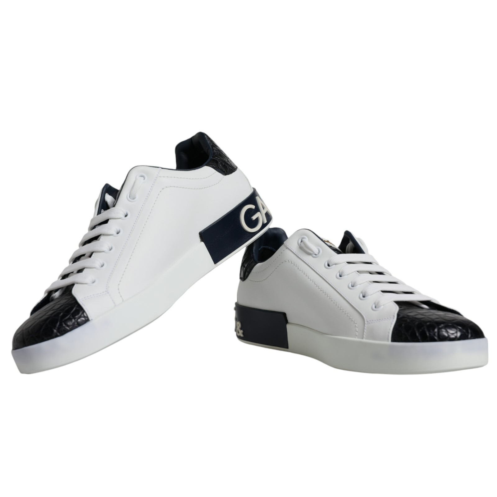 Pre-owned Dolce & Gabbana Shoes White Leather Logo Portofino Sneaker Eu41 / Us8 1880usd In White, Black
