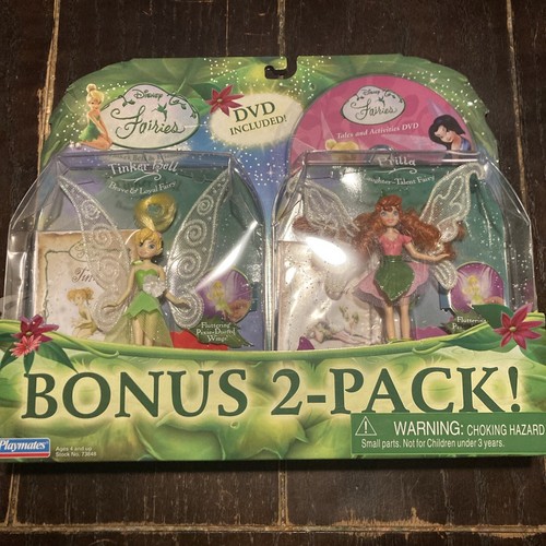 2007 Playmates Disney Fairies Doll Bonus 2 Pack Tinker Bell Prilla DVD Included