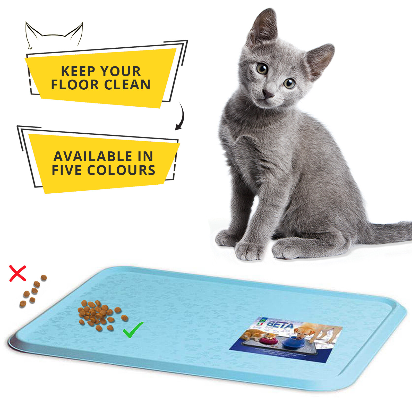 Cat Bowl Mat Dog Pet Feeding Water Food Dish Tray Wipe Clean Floor