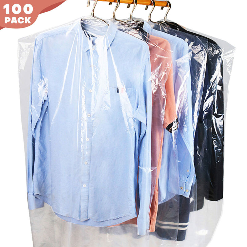 100Pcs Dry Cleaning Bags Clear Plastic Garment Bags for Hanging Clothes 24 x 40"