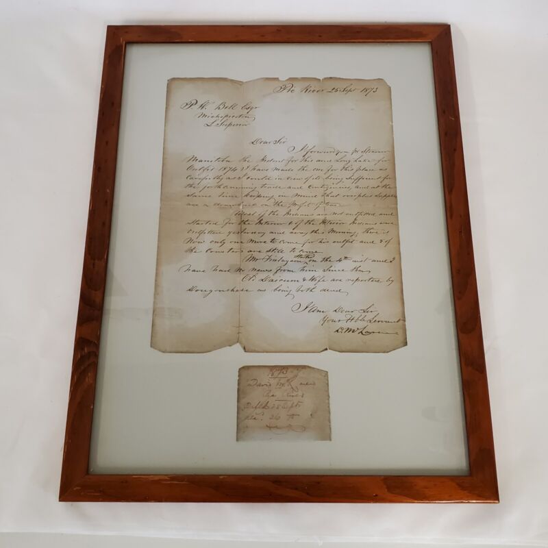 Sept. 25 , 1873 Handwritten Framed Letter P.W. Bell Esquire, Spencerian Script