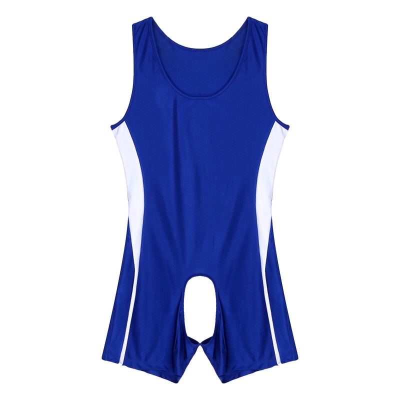 Mens Shiny Leather One-Piece Catsuit Wrestling Singlet Leotard - Foto 4
