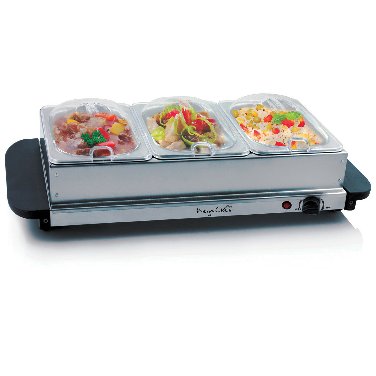 3 Section Buffet Server & Food Warmer Stainless Steel