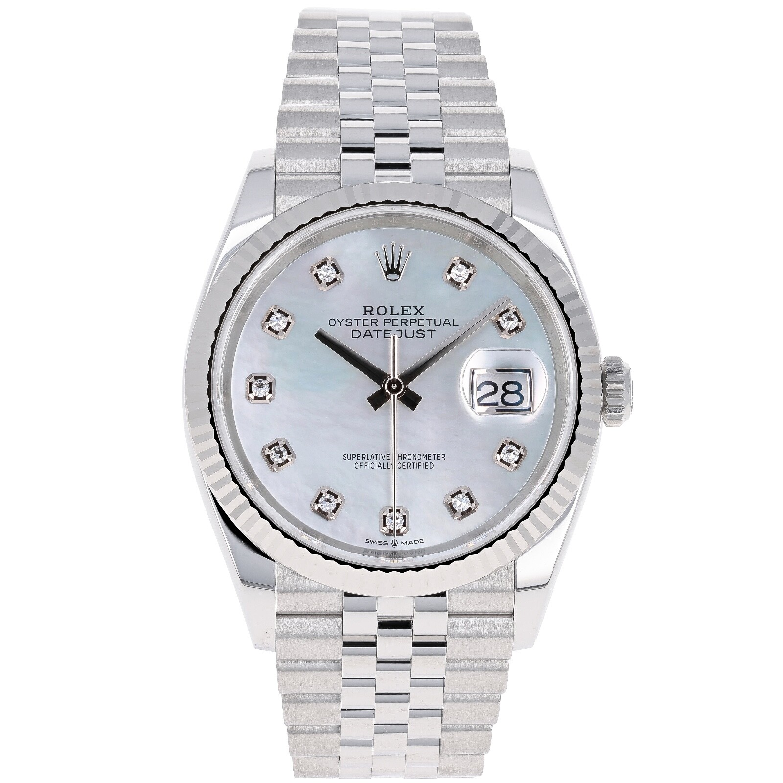 Pre-owned Rolex Datejust 36 Mm 126234 Mother Of Pearl Unworn 2024 White Mop Jubilee