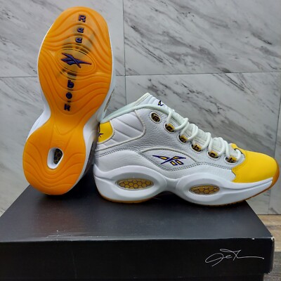 Reebok Question Mid Allen Iverson White Yellow Toe Lakers PE Men's Size 11