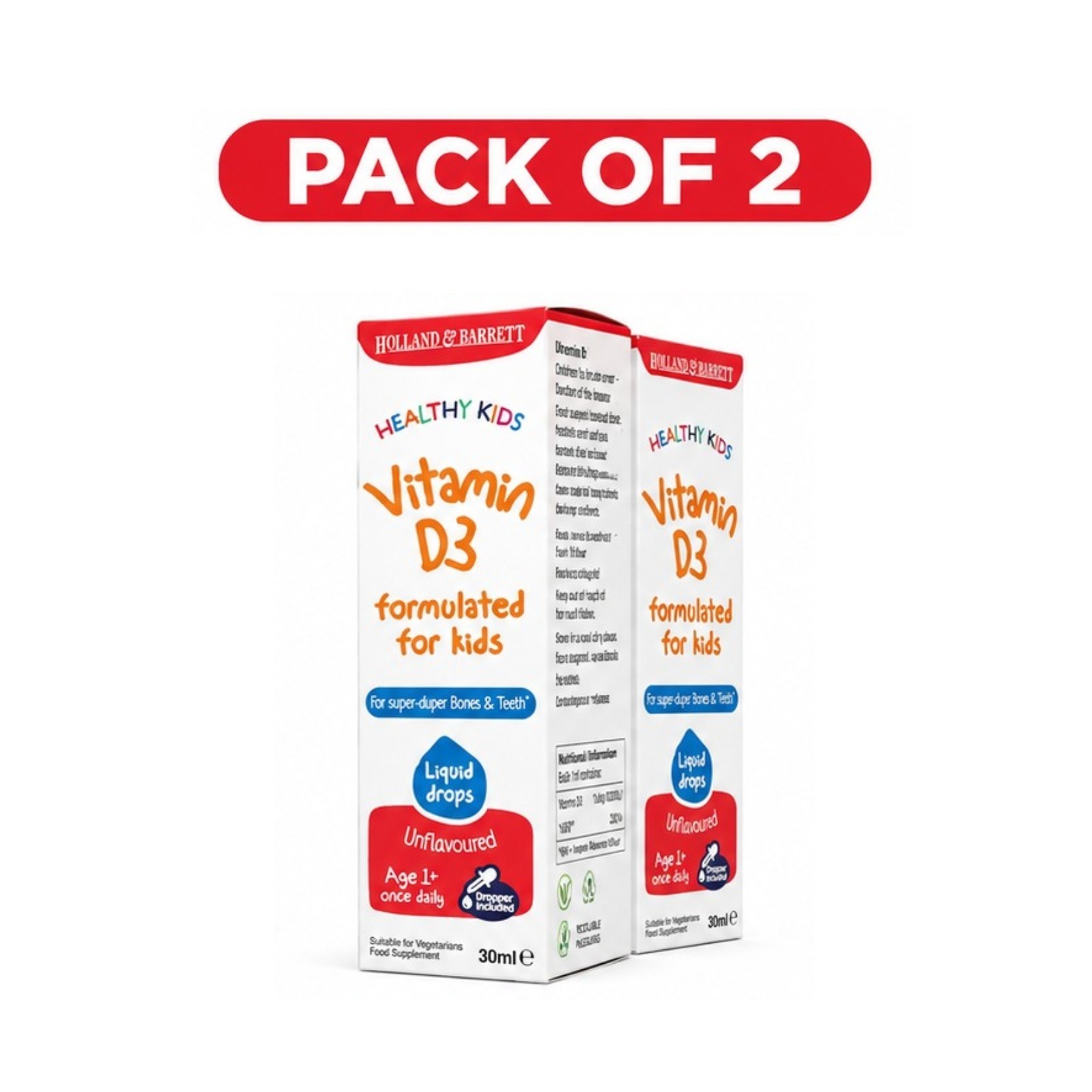 2x Holland & Barrett Kids Vitamin D3 Liquid Drops 30ml Age 1+ unflavoured
