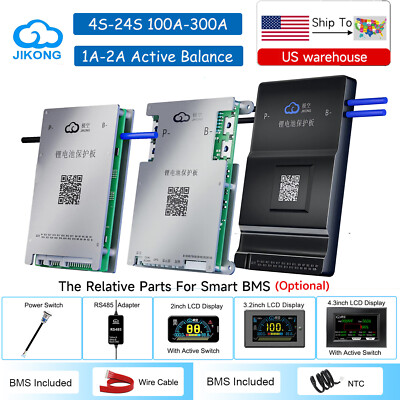JK 4S-24S 100A-300A LiFePo4 Li-ion Smart BMS 1A-2A Active Balancer BT/RS485 lot