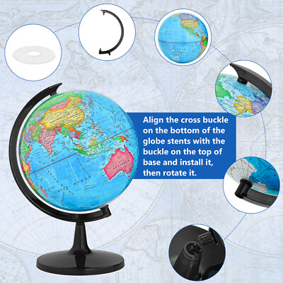 13'' World Earth Globe w/ Stand Gift Ocean Rotating World Map Desktop Geography