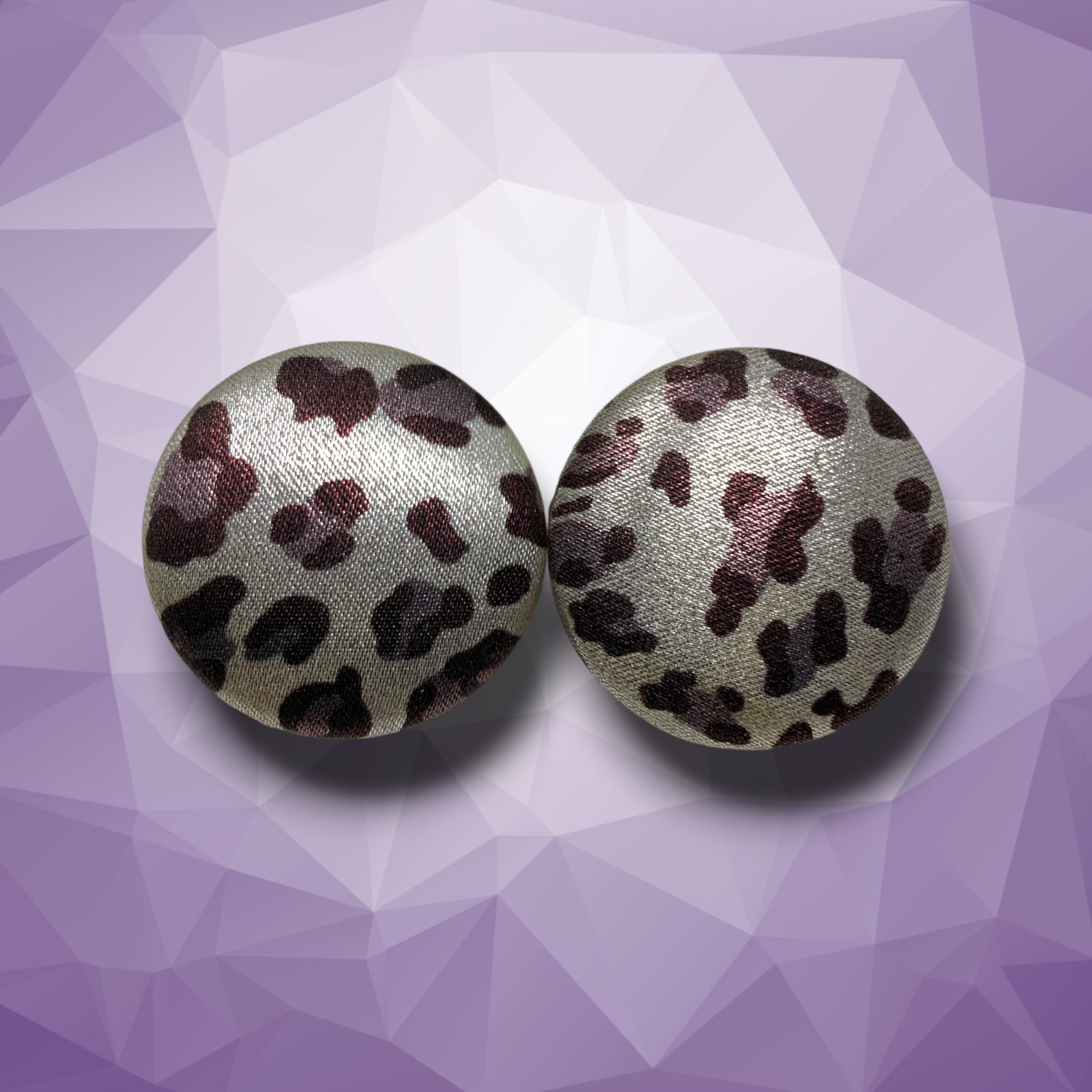 Vintage 80's Purple Satin Leopard Button Earrings Pierced New Wave Handmade OOAK
