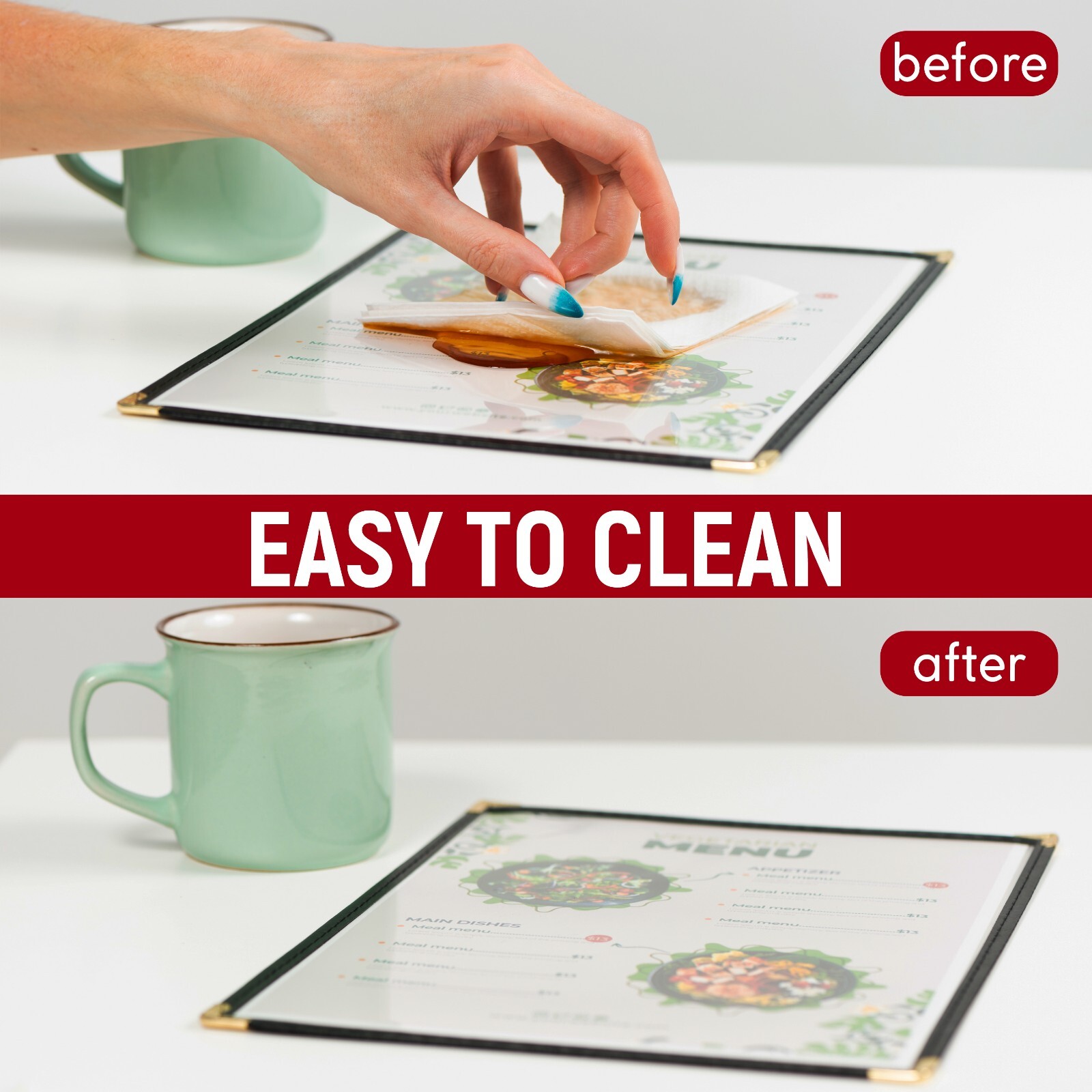 25 Pack Restaurant Menu Covers 8.5 x 11 Inches, Single Pocket Menu Cover 2 View