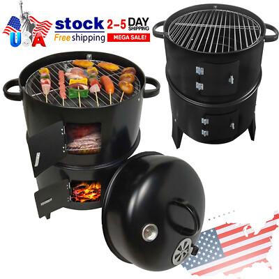 3-in-1 Outdoor Pellet Grill Portable Barbecues Grill Smoker Firewood BBQ Roaster