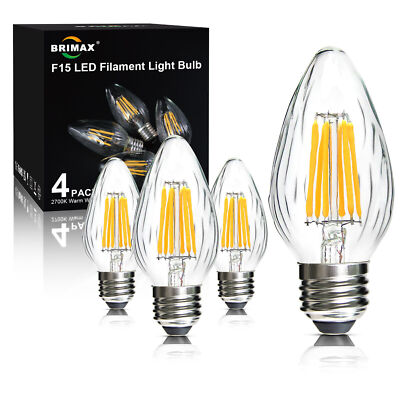 E26 LED Bulb F15 Flame Wrinkle Retro Dimmable Warm White Candelabra Candle Light