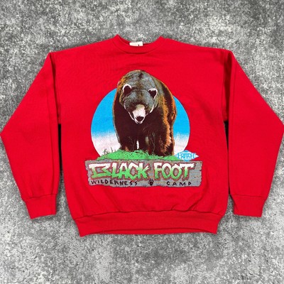 VTG Bear Sweatshirt Mens Large L Red Wilderness Camp Trail Spellout 90s Thrashed