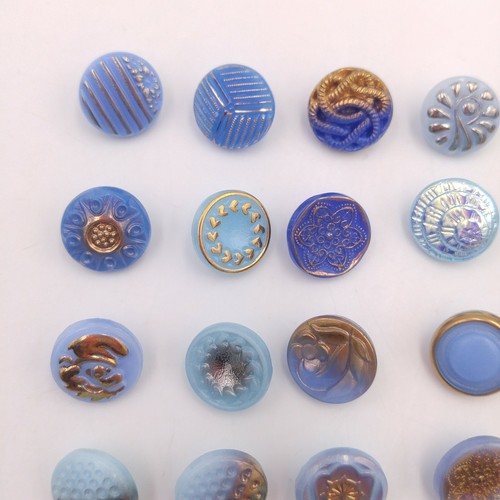 Mixed Lot of 35 Vintage Glass Buttons - Blue Round Textured