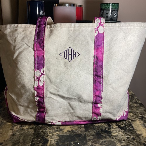 Vintage LL BEAN Canvas BOAT AND TOTE Bag Large Pink Flowers