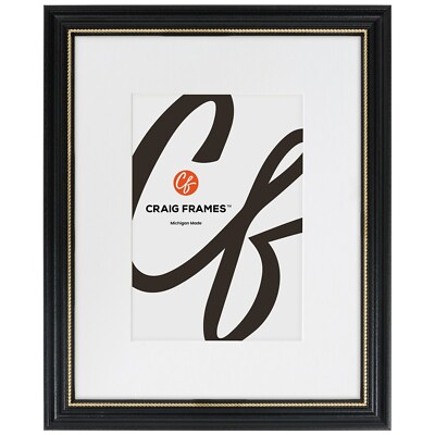 Craig Frames Stratton, .75'' Black and Gold Wood Picture Frame With a Single Mat