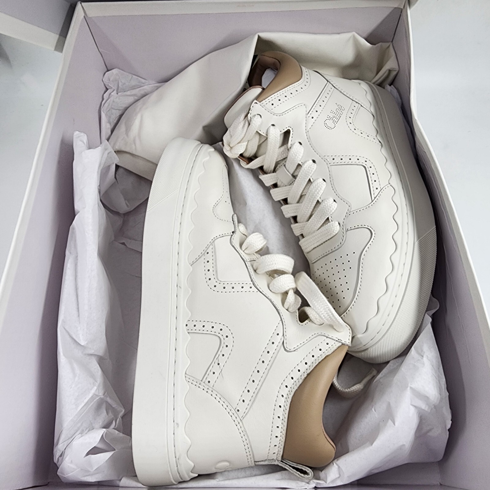 Chloé Lauren High Top Sneakers Women's 35/5 US Light Nude Lace Up Closure - Picture 5 of 17